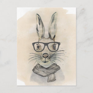 Cute, konstig vattenfärgsbunny med glasögon och sc vykort