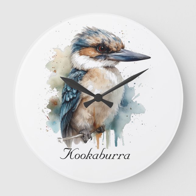 Cute Kookaburra på Gren, anpassningsbar Stor Klocka (Framsida)
