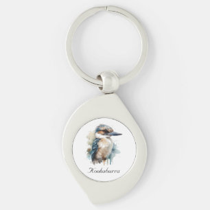 Cute Kookaburra på Gren, anpassningsbar Swirl Silverfärgad Nyckelring