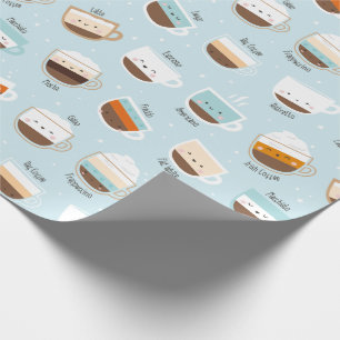 Cute kopp av kaffe på ljusblå innerskiva pappert presentpapper