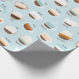 Cute kopp av kaffe på ljusblå innerskiva pappert presentpapper