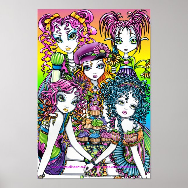 Cute Kopp Cake Rainbow Älvor Party Poster (Framsidan)