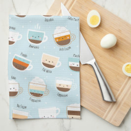 Cute kopp kaffe på ljusblått kökshandduk