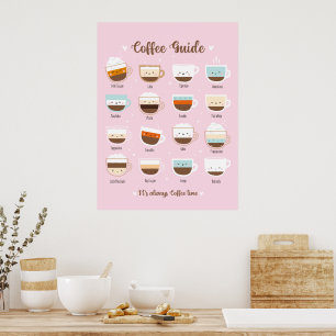 Cute kopp på kaffe på ljus rosa poster