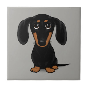 Cute Kort Hred Black och Tan Dachshund Kakelplatta