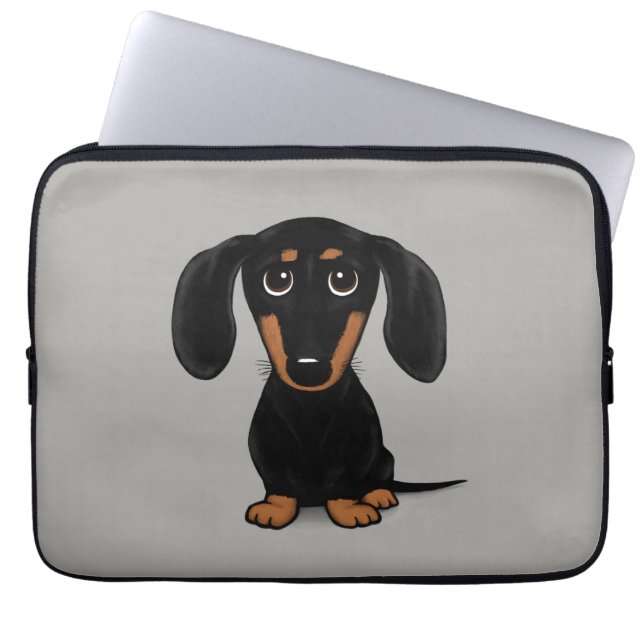 Cute Kort Hred Black och Tan Dachshund Laptop Fodral (Framsidan)