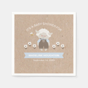 Cute Kraft Blue Lamb Boy Shower Napkin Pappersservett