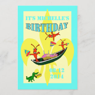 Cute Kräftor Alligator Pirogue Birthday Inbjudningar
