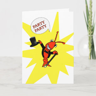 Cute Kräftor/Lobster i Tuxedo Party-födelsedagen Kort
