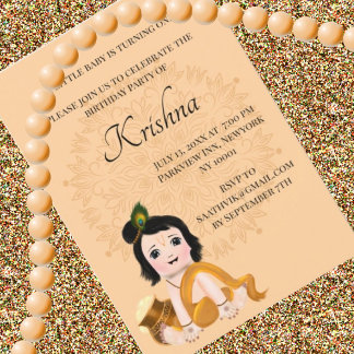 Cute Krishna-kort för födelsedag - Krishna-konst Inbjudningar