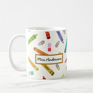 Cute Kritor och Pencil Lärares Namn Kaffemugg