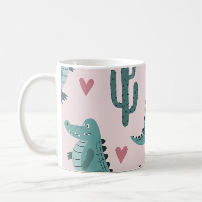 Cute Krokodile, vintage alligator mönster. Kaffemugg (Vänster)