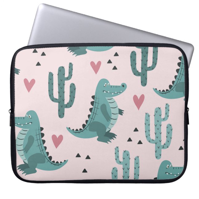 Cute Krokodile, vintage alligator mönster. Laptop Fodral (Framsidan)