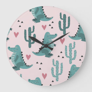 Cute Krokodile, vintage alligator mönster. Stor Klocka
