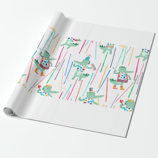 Cute krokodiler med musikinstrument. Watercol Presentpapper (Utrullad)
