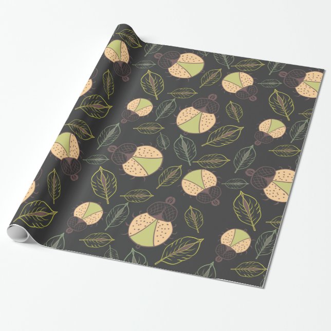 Cute kryp och löv sömlös mönster presentpapper (Utrullad)