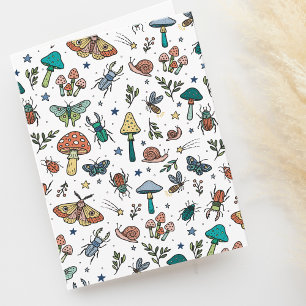 Cute Kryp och Svampar Night Forest Mönster Blank Kort