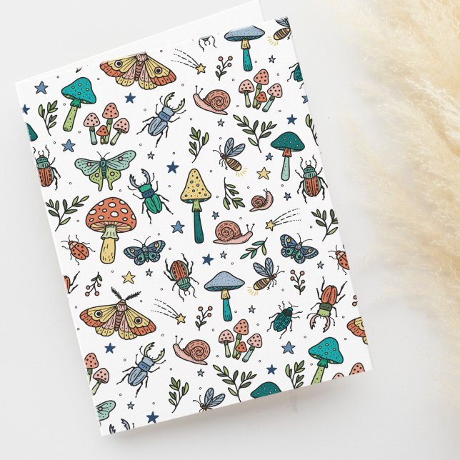 Cute Kryp och Svampar Night Forest Mönster Blank Kort (Skapare uppladdad)