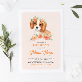 Cute Kung Charles Spain Peach Blommigt Baby Shower Inbjudningar