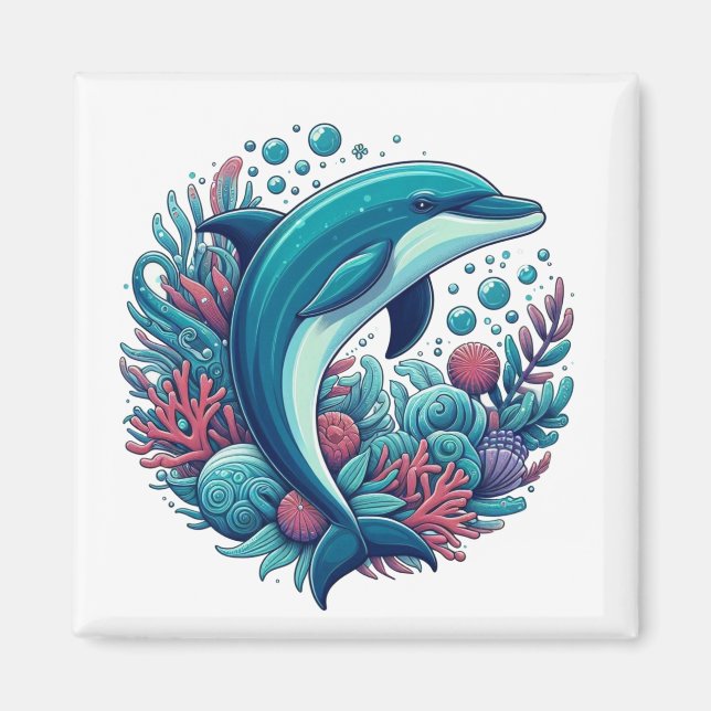 Cute, kustnära/nautiska delfiner magnet (Framsidan)