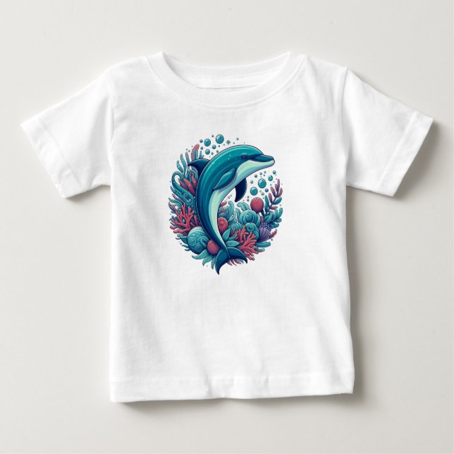 Cute, kustnära/nautiska delfiner t shirt (Framsida)