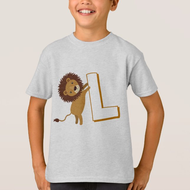 Cute L för Lejona - barn - engelska ABCD-alfabet T Shirt (Framsida)