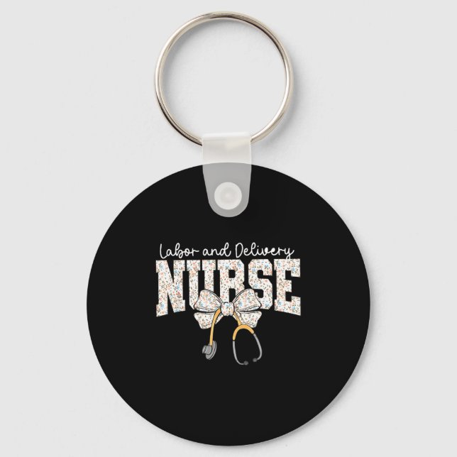 Cute Labor And Delivery Nurse Stethoscope Coquette Nyckelring (Framsida)
