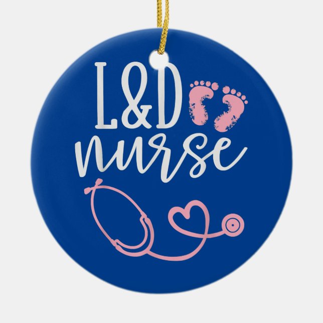 Cute Labour and Delivery Nurse L D Nurse Julgransprydnad Keramik (Framsidan)