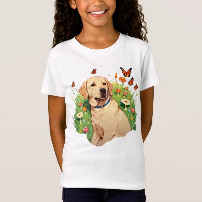 Cute Labour Retriever med fjärilar T Shirt (Framsida)