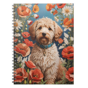 Cute Labradoodle-Daisy och vallmoblomma Anteckningsbok