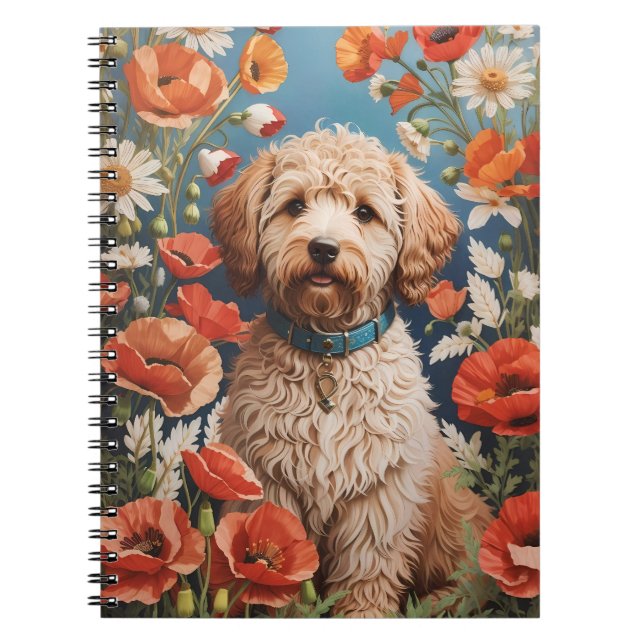 Cute Labradoodle-Daisy och vallmoblomma Anteckningsbok (Framsidan)