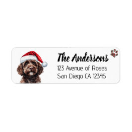 Cute Labradoodle with Santa Hat Returadress Etikett