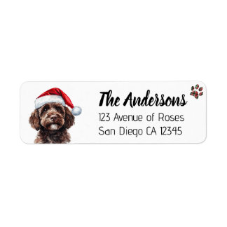 Cute Labradoodle with Santa Hat Returadress Etikett