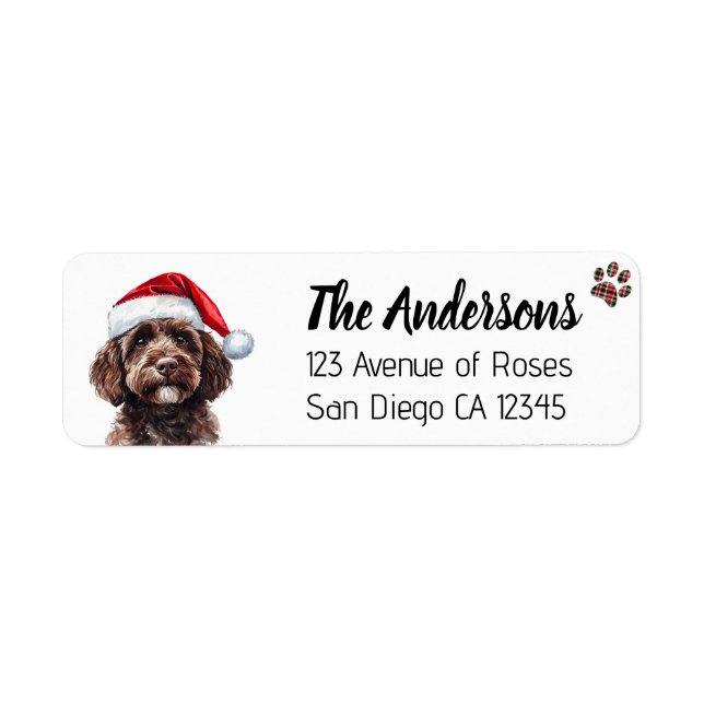 Cute Labradoodle with Santa Hat Returadress Etikett (Framsidan)
