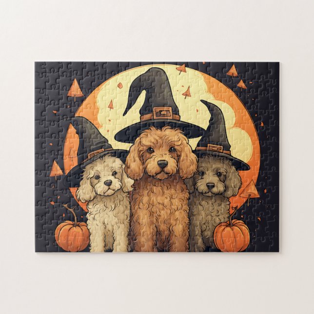 Cute Labradoodles Hund/Halloween Pussel (Horisontell)