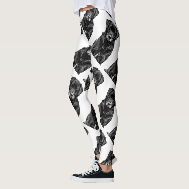Cute Labrador Black Hund Puppy Pet Sketch Leggings (Vänster)