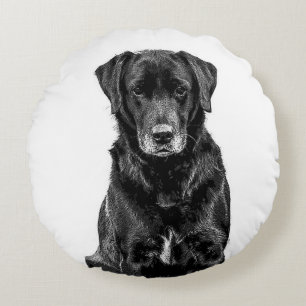 Cute Labrador Black Hund Puppy Pet Sketch Rund Kudde