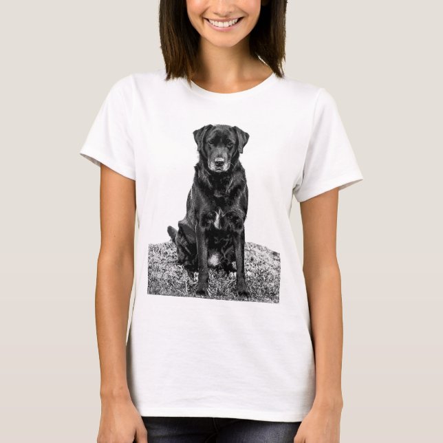 Cute Labrador Black Hund Puppy Pet T Shirt (Framsida)