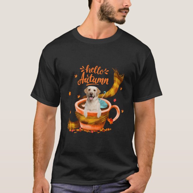 Cute Labrador Coffee Kopp Hej Autumn T Shirt (Framsida)