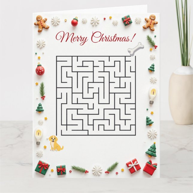 Cute Labrador Dog Christmas Maze Puzzle Holiday Kort (Framsida)