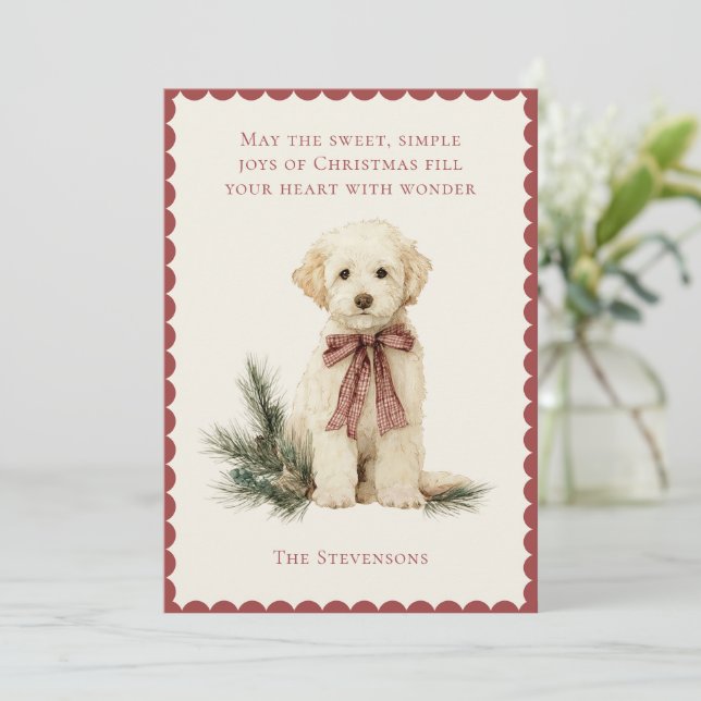 Cute Labrador Dog Pine Red Rustic Christmas Julkort (Stående Fram)