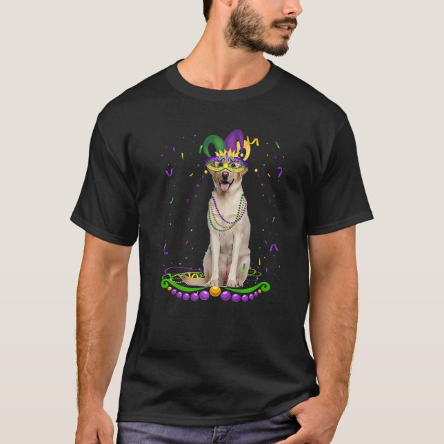 Cute Labrador med karnival Mask Mardi Gras Hund T Shirt (Framsida)