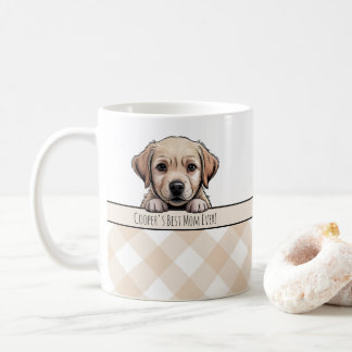 Cute Labrador Puppy Best Dog Mom Beige Gingham Kaffemugg