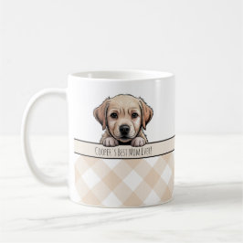 Cute Labrador Puppy Best Dog Mom Beige Gingham Kaffemugg