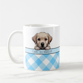 Cute Labrador Puppy Best Dog Mom Blue Gingham Kaffemugg