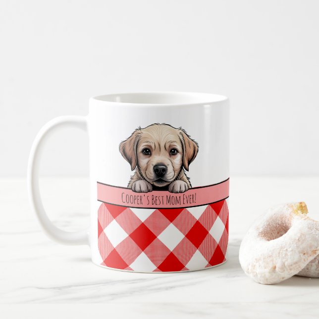 Cute Labrador Puppy Best Dog Mom Red Gingham Kaffemugg (Med munk)