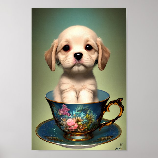 Cute Labrador Puppy i Tekopp Poster (Framsidan)