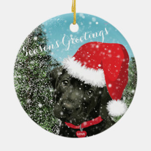 Cute Labrador Puppy Santa Hat Season hälsningar Julgransprydnad Keramik