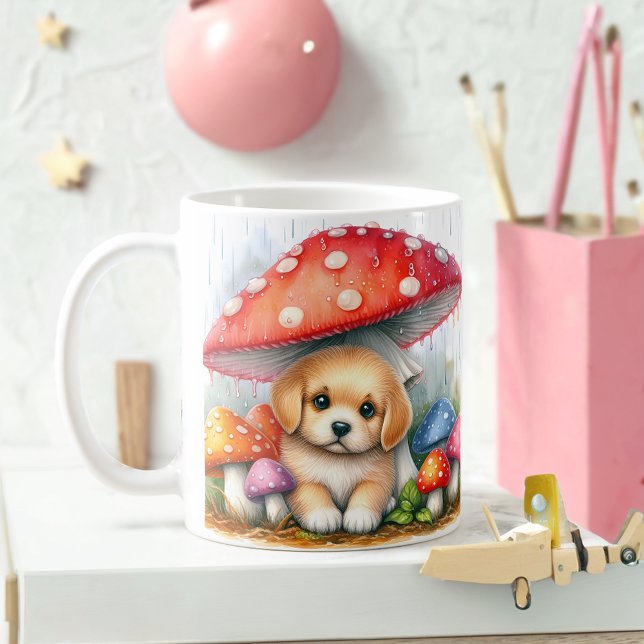 Cute Labrador Puppy under Mushroom Umbrella Kaffemugg (Skapare uppladdad)