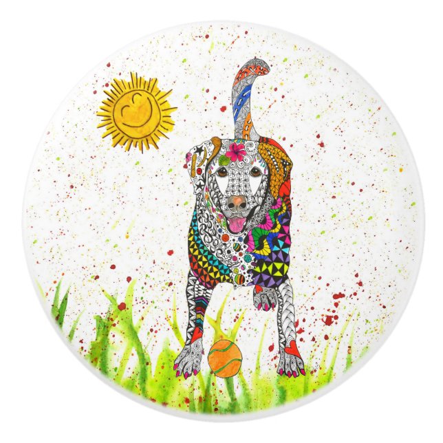 Cute Labrador Retriever Door Knob - Ceramic Knopp (Framsidan)